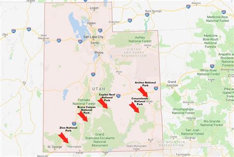 National Parks Map Of Utah