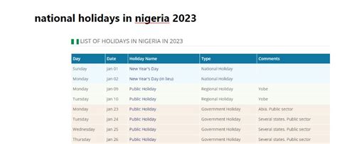 national holidays in nigeria 2023