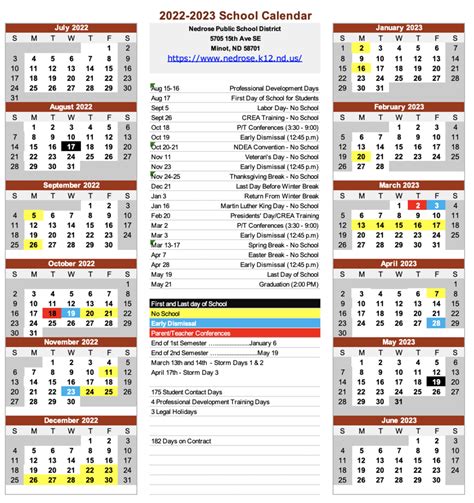 national school calendar 2023