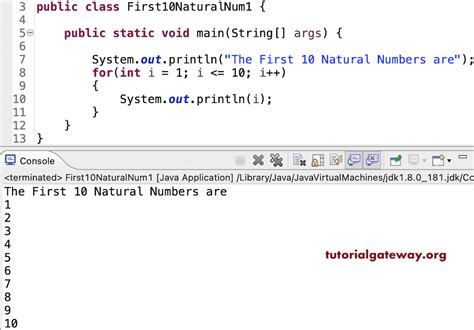 natural numbers program in java
