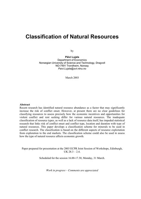 Natural Resources Classification Pdf
