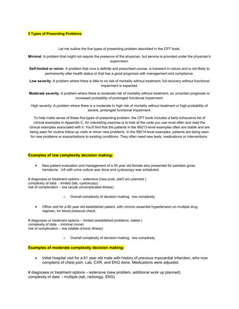 nature of presenting problem examples