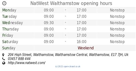 natwest walthamstow opening times
