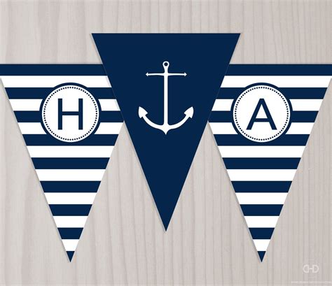 Printable Nautical Happy Birthday Banner with Anchors DIY Party Decor