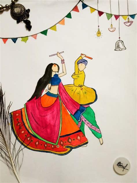 navratri drawing with colour