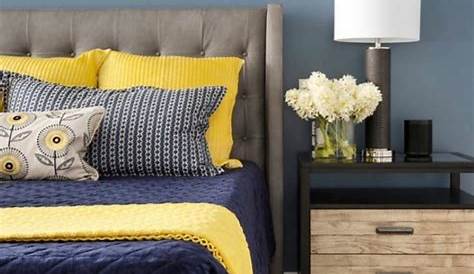Navy & Yellow Bedroom Yellow bedroom decor, Blue master bedroom, Blue