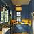 navy blue and yellow kitchen
