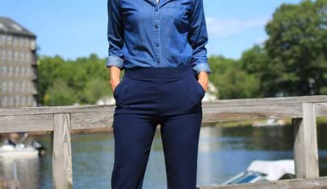 Navy Blue Pants Work Outfit Women Spring Across The Boardroom Striped Cropped