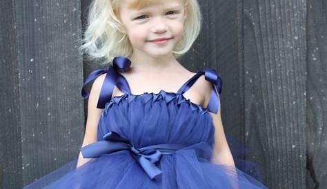 Navy Blue Toddler Formal Dress High Low Satin Flower Girl 2 Flower
