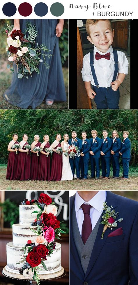 September Wedding Navy Blue Bridesmaid Dresses with Burgundy Bouquets