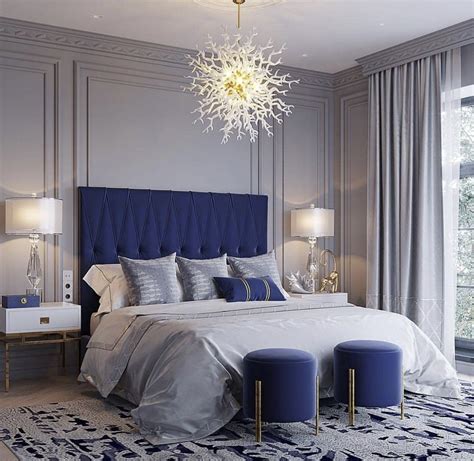 Navy Blue And Grey Master Bedroom