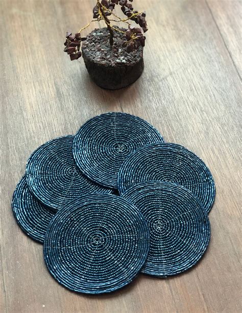 navy blue coasters with holder