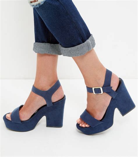 navy blue heeled sandals