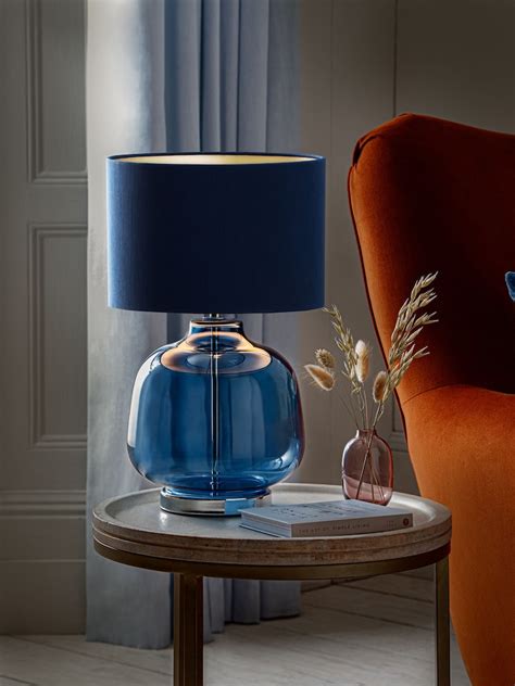 Navy Blue Table Lamp with Round Top Shade