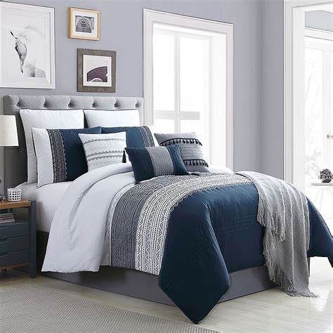 Navy Grey White Bedding