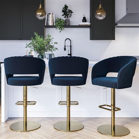 Navy Swivel Bar Stools With Backs
