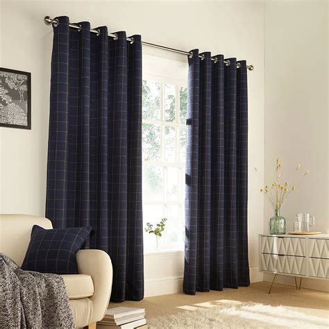 Navy Windowpane Curtains