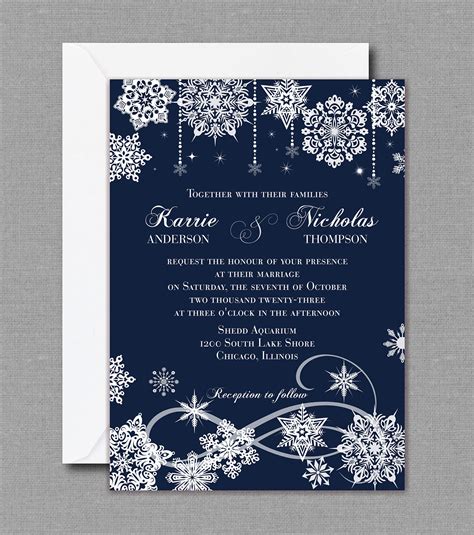 Winter Wedding Invitation A Wintry Night Navy, White, Silver