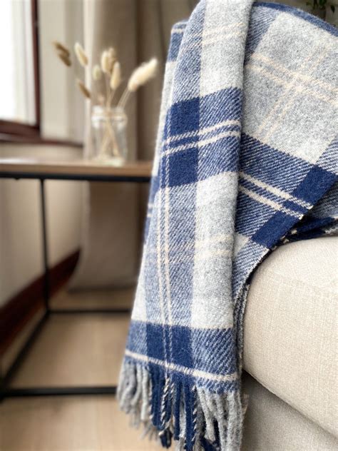 Navy Wool Throw Blanket