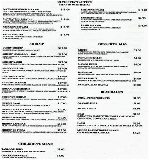 nawab indian restaurant wilmington nc menu