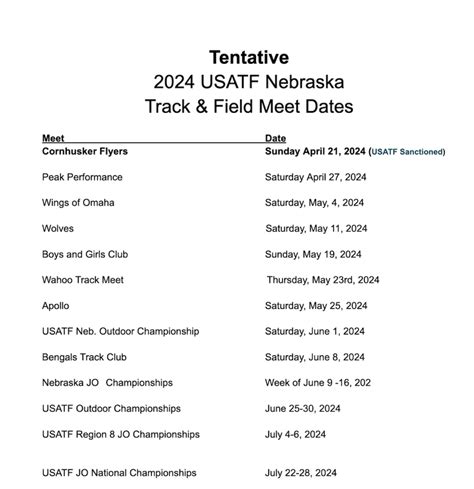 nebraska state track schedule 2024