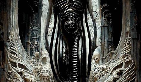 "An ode to H.R. Giger (original artwork inspired by the Necronomicon of