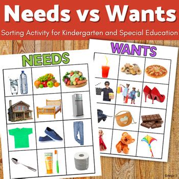 needs vs wants sorting game