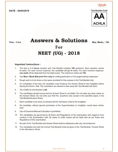 neet 2018 question paper with solution aakash