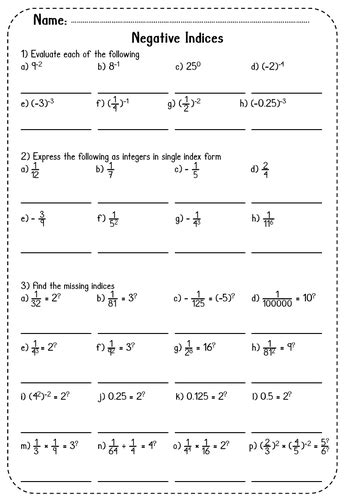Negative Index Worksheet Pdf