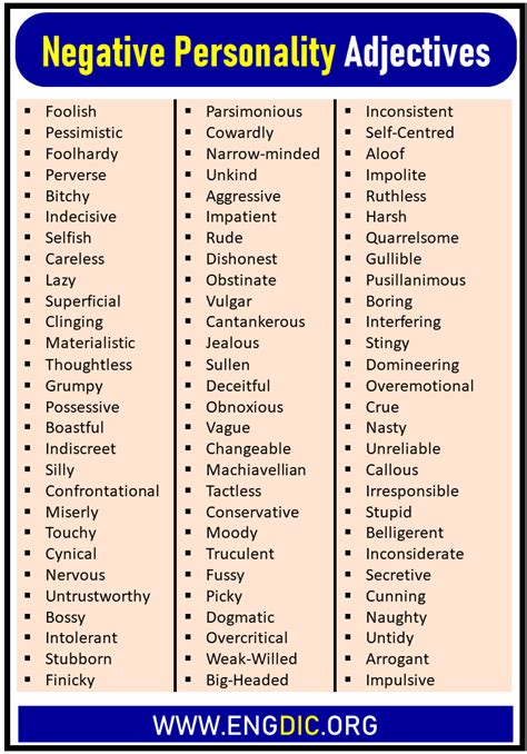 negative personality examples list