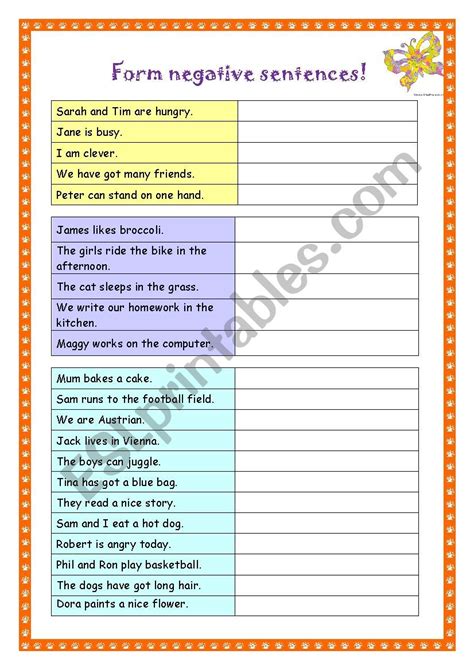 negative sentences exercises with answers