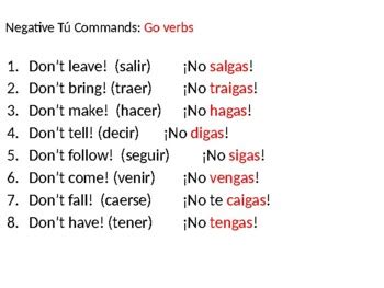 negative tu commands ir