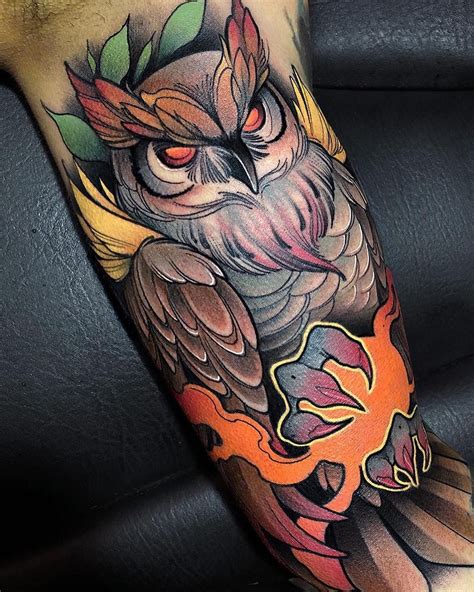 Innovative Neo Traditional Owl Tattoo Design 2023