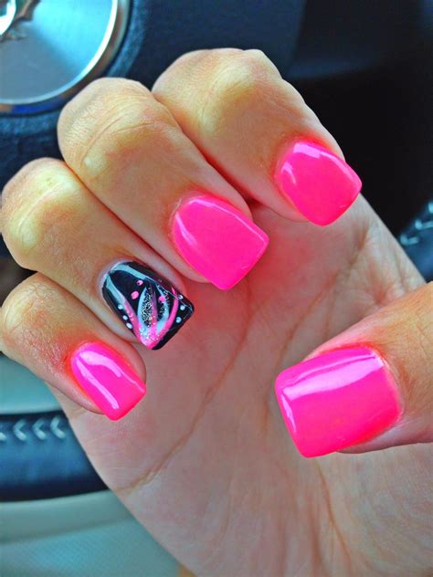 Neon Pink And Black Nails