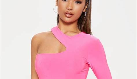 Neon Pink Zebra Long Sleeve Bodysuit Tops PrettyLittleThing USA