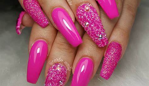 Hot pink glitter nails pink acrylic Short square acrylic nails