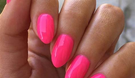 Bright neon pink almond nails. Perfect summer or vacation nails! Nails