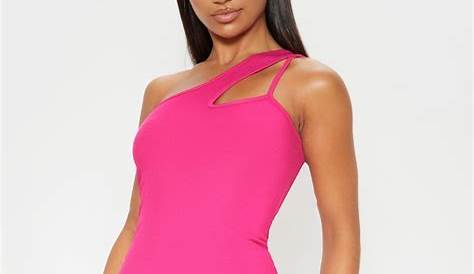 Neon Pink Side Cut Out Dress Abstract Print Midi With Details SDR12492A