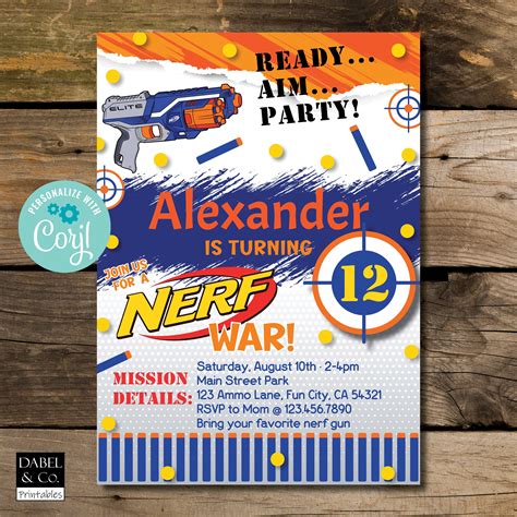 Nerf Wars Printable Invitation Blank