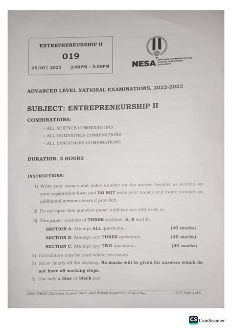 nesa national examination past papers