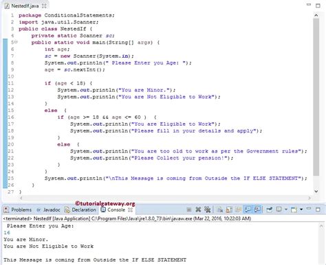 nested if statement example in java