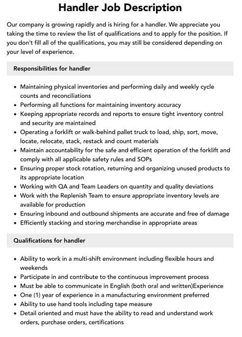 Nestle Ingredient Handler Job Description