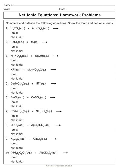 net ionic equations worksheet 1