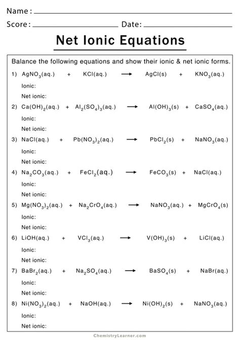 net ionic equations worksheet doc
