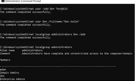 net user create local admin