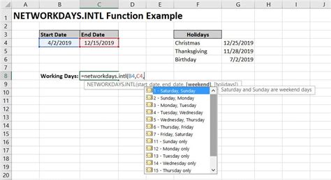 net working days in excel