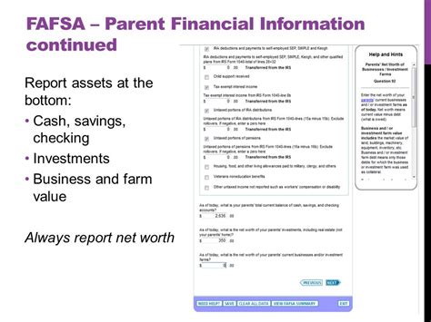 net worth of parents investments fafsa