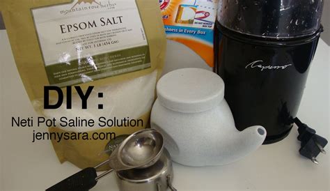 neti pot saline solution diy. 1/4 Cup Epsom Salt, 1 Tablespoon Baking Soda. grind into powder