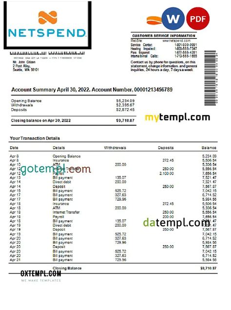 netspend bank statement online