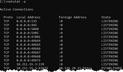 netstat find listening port windows